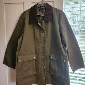 J. Crew Khaki Waxed Cotton Jacket with Brown Collar